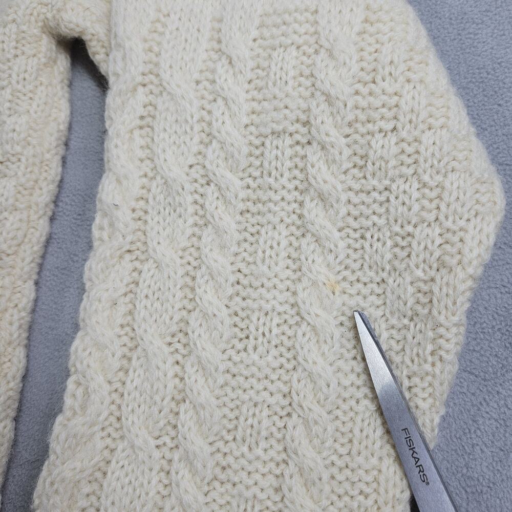 Aran Crafts Ireland Cardigan Womens M Button Up Wool Cable Knit Fisherman Ivory - Picture 6 of 15